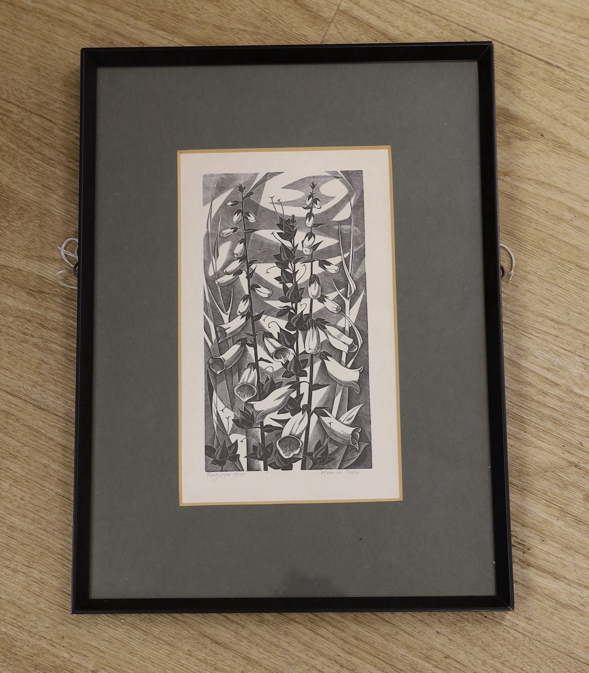 Monica Poole (1921-2003), wood engraving, 'Foxgloves', signed in pencil, 19/172, 20 x 11cm